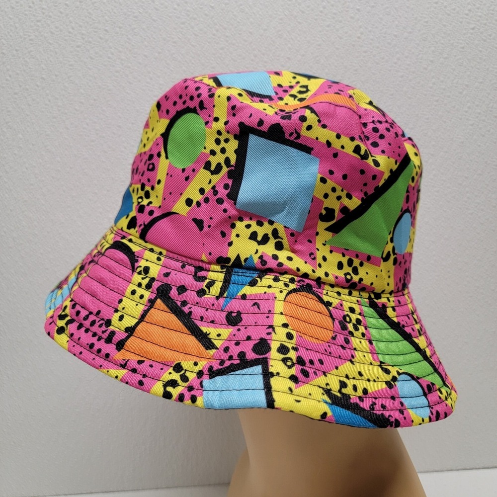 Retro Colorful Bucket Hat Costume Sun Cap Festival Rave Fun Geometric 80s 90s - Picture 2 of 7